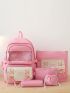 5pcs Letter Graphic Lace Up Functional Backpack Set