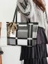 Elegant Colorblock Tote Bag, Women's Trendy Zipper Handbag, Casual Large Capacity Shoulder Bag, Best Work Bag For Women