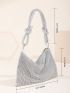 Allover Rhinestone Decor Knot Detail Glitter Trendy Party Evening Bag