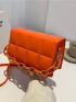 Mini Neon-orange Geometric Embossed Chain Decor Flap Square Bag