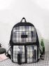 4pcs Plaid Pattern Badge Decor Functional Backpack Set