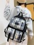 4pcs Plaid Pattern Badge Decor Functional Backpack Set