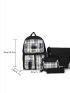 4pcs Plaid Pattern Badge Decor Functional Backpack Set