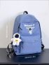 Astronaut & Letter Graphic Functional Backpack With Bag Charm