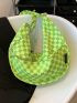 Plaid Letter Patch Chain Decor Large Capacity Hobo Bag