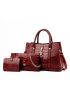 3pcs Crocodile Embossed Top Handle Bag Set