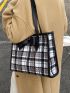 Bow Decor Plaid Pattern Shoulder Tote Bag