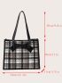 Bow Decor Plaid Pattern Shoulder Tote Bag