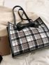 Bow Decor Plaid Pattern Shoulder Tote Bag