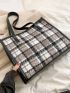 Bow Decor Plaid Pattern Shoulder Tote Bag