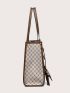 Geometric Pattern Contrast Binding Shoulder Tote Bag With Coin Purse