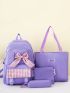 4pcs Letter Graphic Bow Decor Functional Backpack Set