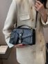Buckle Decor Embroidered Detail Flap Square Bag