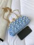 Ruched Detail Pearl Decor Square Bag