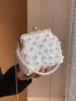 Mini Pearl Decor Ruched Detail Square Bag