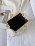 Mini Pearl Decor Ruched Detail Square Bag