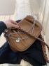 Chain Decor Braided Strap Ruched Bag