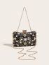 Mini Rhinestone & Flower Decor Box Bag