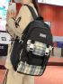 Colorblock Plaid Letter Patch Functional Backpack