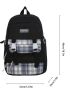 Colorblock Plaid Letter Patch Functional Backpack
