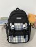 Colorblock Plaid Letter Patch Functional Backpack