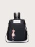 Letter Patch Functional Backpack With Bag Charm