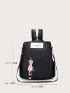Letter Patch Functional Backpack With Bag Charm