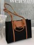 Colorblock Letter Graphic Top Handle Bag