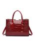 3pcs Crocodile Embossed Top Handle Bag Set