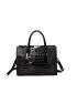 Crocodile Embossed Handbag, Trendy PU Top Handle Purse, Women's Solid Color Shoulder Bag