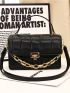 Geometric Embossed Chain Decor Square Bag