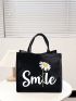 Letter & Floral Pattern Shopper Bag