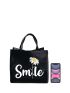 Letter & Floral Pattern Shopper Bag