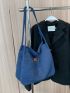 Letter Graphic Denim Shopper Bag