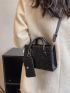 Mini Quilted Double Handle Square Bag With Coin Purse