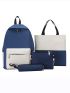 4Pcs Two Tone Pocket Front Backpack Set