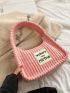 Letter Patch Corduroy Hobo Bag