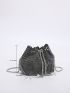 Faux Pearl & Rhinestone Decor Bucket Bag
