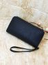 Black Long Wallet Metal Decor Credit Card Holder For Daily