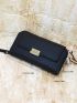 Black Long Wallet Metal Decor Credit Card Holder For Daily