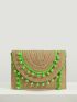 VCAY Pom Pom Decor Straw Bag