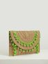 VCAY Pom Pom Decor Straw Bag