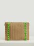 VCAY Pom Pom Decor Straw Bag