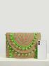 VCAY Pom Pom Decor Straw Bag