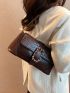 Crocodile Embossed Buckle Decor Baguette Bag