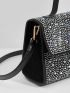 Rhinestone Decor Faux Suede Square Bag