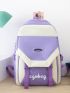 4pcs Colorblock Letter Patch Decor Backpack Set