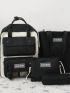4pcs Colorblock Letter Patch Decor Backpack Set