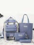 4pcs Colorblock Letter Patch Decor Backpack Set