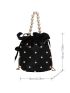 Mini Faux Pearl Decor Drawstring Design Bucket Bag